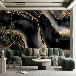 Cool Wallpapers Abstract Marble Wallpaper Wall Black Gold Wall Covering Sticker Peel and Stick Removable PVC/Vinyl Material Self Adhesive/Adhesive Required Wall Decor for Living Room Kitchen Bathroom