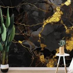 Cool Wallpapers Abstract Marble Wallpaper Wall Mural Black Glod Marble Sticker Peel and Stick Removable PVC/Vinyl Material Self Adhesive/Adhesive Required Wall Decor for Living Room Kitchen Bathroom
