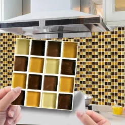 Cool Wallpapers Bathroom Wallpaper 10pcs Mosaic Wall Panel Self Adhesive Tile Sticker Peel and Stick Wallpaper for Home Decor Kitchen Room Waterproof Self-adhesive Wall Decor Wall Mural