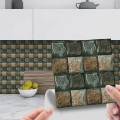 Cool Wallpapers Bathroom Wallpaper 10pcs Mosaic Wall Panel Self Adhesive Tile Sticker Peel and Stick Wallpaper for Home Decor Kitchen Room Waterproof Self-adhesive Wall Decor Wall Mural