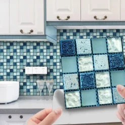 Cool Wallpapers Bathroom Wallpaper 10pcs Mosaic Wall Panel Self Adhesive Tile Sticker Peel and Stick Wallpaper for Home Decor Kitchen Room Waterproof Self-adhesive Wall Decor Wall Mural