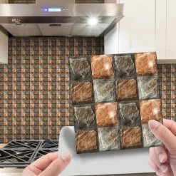 Cool Wallpapers Bathroom Wallpaper 10pcs Mosaic Wall Panel Self Adhesive Tile Sticker Peel and Stick Wallpaper for Home Decor Kitchen Room Waterproof Self-adhesive Wall Decor Wall Mural