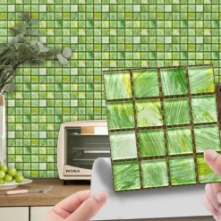 Cool Wallpapers Bathroom Wallpaper 10pcs Mosaic Wall Panel Self Adhesive Tile Sticker Peel and Stick Wallpaper for Home Decor Kitchen Room Waterproof Self-adhesive Wall Decor Wall Mural