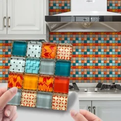 Cool Wallpapers Bathroom Wallpaper 10pcs Mosaic Wall Panel Self Adhesive Tile Sticker Peel and Stick Wallpaper for Home Decor Kitchen Room Waterproof Self-adhesive Wall Decor Wall Mural