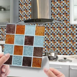 Cool Wallpapers Bathroom Wallpaper 10pcs Mosaic Wall Panel Self Adhesive Tile Sticker Peel and Stick Wallpaper for Home Decor Kitchen Room Waterproof Self-adhesive Wall Decor Wall Mural