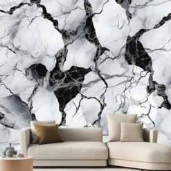 Cool Wallpapers Black and White Wallpaper Wall Mural Marble Roll Peel and Stick Removable PVC/Vinyl Material Self Adhesive/Adhesive Required Wall Decor for Living Room Kitchen Bathroom