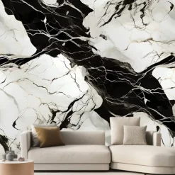 Cool Wallpapers Black and White Wallpaper Wall Mural Marble Roll Peel and Stick Removable PVC/Vinyl Material Self Adhesive/Adhesive Required Wall Decor for Living Room Kitchen Bathroom