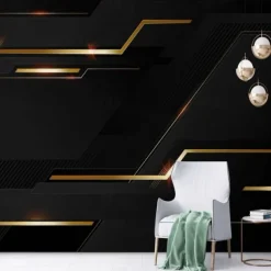 Cool Wallpapers Black Wallpaper Wall Mural 3D Geometric Stripe Covering Sticker Peel and Stick Removable PVC/Vinyl Material Self Adhesive/Adhesive Required Wall Decor for Living Room Kitchen Bathroom