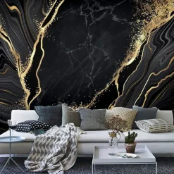 Cool Wallpapers Black Wallpaper Wall Mural Gold Silk Marble Suitable For Hotel Living Room And Bedroom Canvas Material Self adhesive Wallpaper Mural Wall Cloth Room Wallcovering