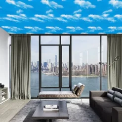 Cool Wallpapers Blue Wallpaper Wall Mural Self adhesive PVC waterproof 3D blue sky white cloud color decoration film Bedroom living room ceiling wall sticker instant paste a roll of 17.72*74.78inches