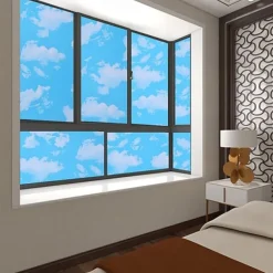 Cool Wallpapers Blue Wallpaper Wall Mural Self adhesive PVC waterproof 3D blue sky white cloud color decoration film Bedroom living room ceiling wall sticker instant paste a roll of 17.72*74.78inches