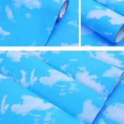Cool Wallpapers Blue Wallpaper Wall Mural Self adhesive PVC waterproof 3D blue sky white cloud color decoration film Bedroom living room ceiling wall sticker instant paste a roll of 17.72*74.78inches