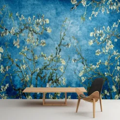 Cool Wallpapers Bluer Flowers Wallpaper Wall Mural Wall Covering Sticker Peel and Stick Removable PVC/Vinyl Material Self Adhesive/Adhesive Required Wall Decor for Living Room Kitchen Bathroom