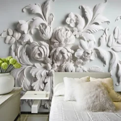 Cool Wallpapers 3D Flower White Wallpaper Wall Mural Wall Covering Sticker Peel and Stick Removable PVC/Vinyl Material Self Adhesive/Adhesive Required Wall Decor for Living Room Kitchen Bathroom