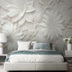 Cool Wallpapers 3D Flower White Wallpaper Wall Mural Wall Covering Sticker Peel and Stick Removable PVC/Vinyl Material Self Adhesive/Adhesive Required Wall Decor for Living Room Kitchen Bathroom