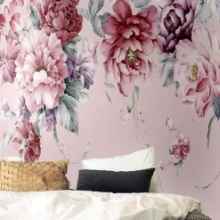 Cool Wallpapers 3D Pink Flower Wallpaper Wall Mural Wall Covering Sticker Peel and Stick Removable PVC/Vinyl Material Self Adhesive/Adhesive Required Wall Decor for Living Room Kitchen Bathroom