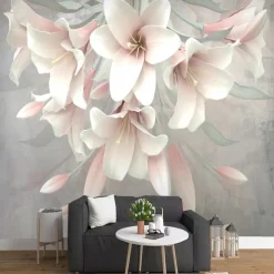 Cool Wallpapers 3D Pink Flower Wallpaper Wall Mural Wall Covering Sticker Peel and Stick Removable PVC/Vinyl Material Self Adhesive/Adhesive Required Wall Decor for Living Room Kitchen Bathroom