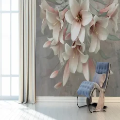 Cool Wallpapers 3D Pink Flower Wallpaper Wall Mural Wall Covering Sticker Peel and Stick Removable PVC/Vinyl Material Self Adhesive/Adhesive Required Wall Decor for Living Room Kitchen Bathroom