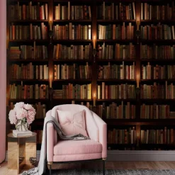 Cool Wallpapers 3D Vintage Wallpaper Wall Mural Bookshelf Wall Covering Sticker Peel and Stick Removable PVC/Vinyl Material Self Adhesive/Adhesive Required Wall Decor for Living Room Kitchen Bathroom