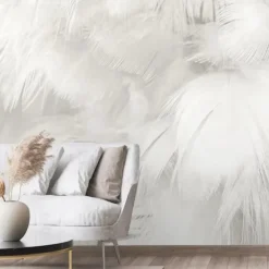 Cool Wallpapers 3D White Feather Wallpaper Wall Mural for Living Room Bedroom TV Background Canvas PVC/Vinyl Material Adhesive Required Wall Decor Home Decoratio Wall Cloth