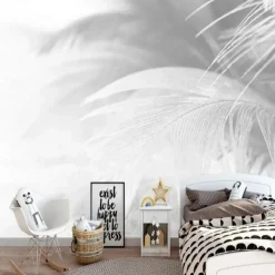 Cool Wallpapers 3D White Feather Wallpaper Wall Mural for Living Room Bedroom TV Background Canvas PVC/Vinyl Material Adhesive Required Wall Decor Home Decoratio Wall Cloth