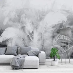 Cool Wallpapers 3D White Feather Wallpaper Wall Mural for Living Room Bedroom TV Background Canvas PVC/Vinyl Material Adhesive Required Wall Decor Home Decoratio Wall Cloth