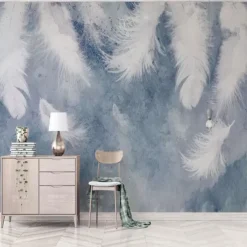 Cool Wallpapers 3D White Feather Wallpaper Wall Mural for Living Room Bedroom TV Background Canvas PVC/Vinyl Material Adhesive Required Wall Decor Home Decoratio Wall Cloth