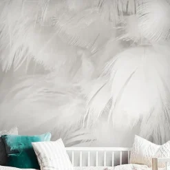 Cool Wallpapers 3D White Feather Wallpaper Wall Mural for Living Room Bedroom TV Background Canvas PVC/Vinyl Material Adhesive Required Wall Decor Home Decoratio Wall Cloth