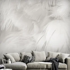 Cool Wallpapers 3D White Feather Wallpaper Wall Mural for Living Room Bedroom TV Background Canvas PVC/Vinyl Material Adhesive Required Wall Decor Home Decoratio Wall Cloth