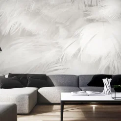 Cool Wallpapers 3D White Feather Wallpaper Wall Mural for Living Room Bedroom TV Background Canvas PVC/Vinyl Material Adhesive Required Wall Decor Home Decoratio Wall Cloth