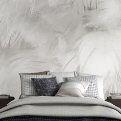 Cool Wallpapers 3D White Feather Wallpaper Wall Mural for Living Room Bedroom TV Background Canvas PVC/Vinyl Material Adhesive Required Wall Decor Home Decoratio Wall Cloth