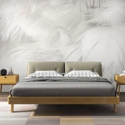 Cool Wallpapers 3D White Feather Wallpaper Wall Mural for Living Room Bedroom TV Background Canvas PVC/Vinyl Material Adhesive Required Wall Decor Home Decoratio Wall Cloth