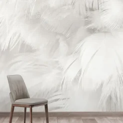 Cool Wallpapers 3D White Feather Wallpaper Wall Mural for Living Room Bedroom TV Background Canvas PVC/Vinyl Material Adhesive Required Wall Decor Home Decoratio Wall Cloth