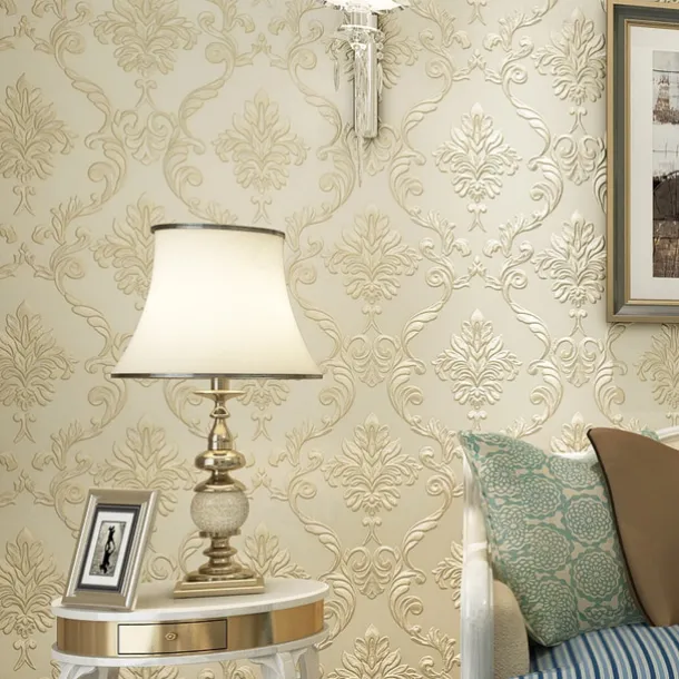 Cool Wallpapers Floral Damask Wallpaper Wall Mural Home Decoration Classic Modern Wall Covering, Non-woven fabric Material Adhesive Required Wallpaper, Bedroom Wallcovering 53x950cm/20.87''x 374''