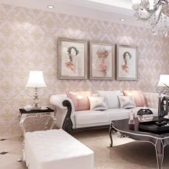 Cool Wallpapers Floral Damask Wallpaper Wall Mural Home Decoration Classic Modern Wall Covering, Non-woven fabric Material Adhesive Required Wallpaper, Bedroom Wallcovering 53x950cm/20.87''x 374''