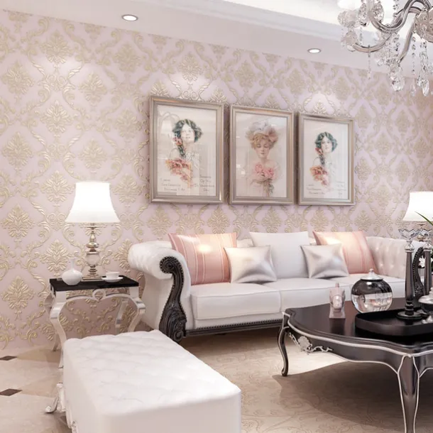 Cool Wallpapers Floral Damask Wallpaper Wall Mural Home Decoration Classic Modern Wall Covering, Non-woven fabric Material Adhesive Required Wallpaper, Bedroom Wallcovering 53x950cm/20.87''x 374''