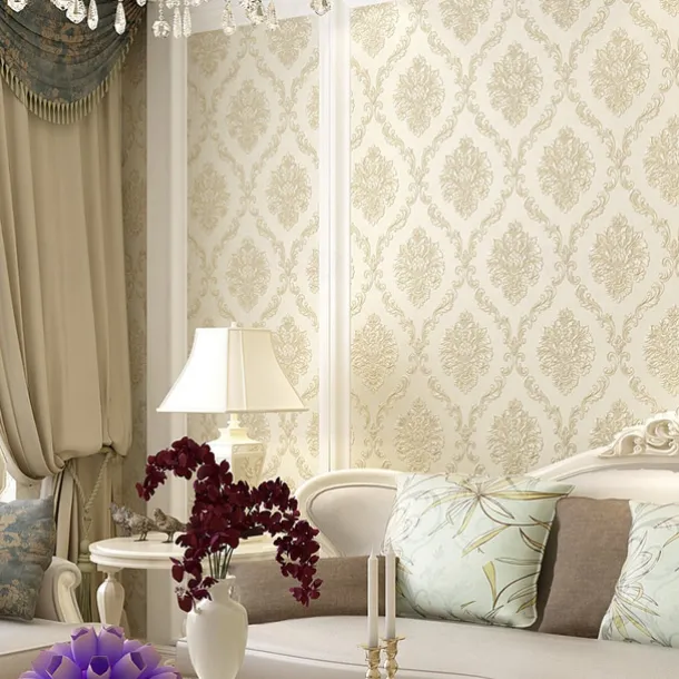 Cool Wallpapers Floral Damask Wallpaper Wall Mural Home Decoration Classic Modern Wall Covering, Non-woven fabric Material Adhesive Required Wallpaper, Bedroom Wallcovering 53x950cm/20.87''x 374''
