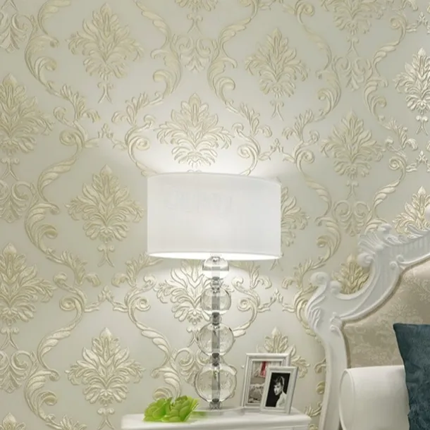 Cool Wallpapers Floral Damask Wallpaper Wall Mural Home Decoration Classic Modern Wall Covering, Non-woven fabric Material Adhesive Required Wallpaper, Bedroom Wallcovering 53x950cm/20.87''x 374''