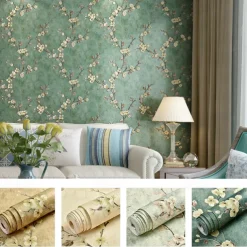 Cool Wallpapers Flower Wallpaper Wall Mural 3D Wall Cover Sticker Film Peel and Stick Removable Self Adhesive Embossed Plum Blossom Non Woven Home Decoration 300*53cm