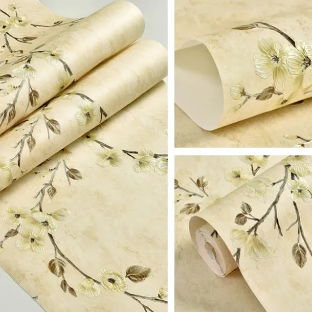 Cool Wallpapers Flower Wallpaper Wall Mural 3D Wall Cover Sticker Film Peel and Stick Removable Self Adhesive Embossed Plum Blossom Non Woven Home Decoration 300*53cm