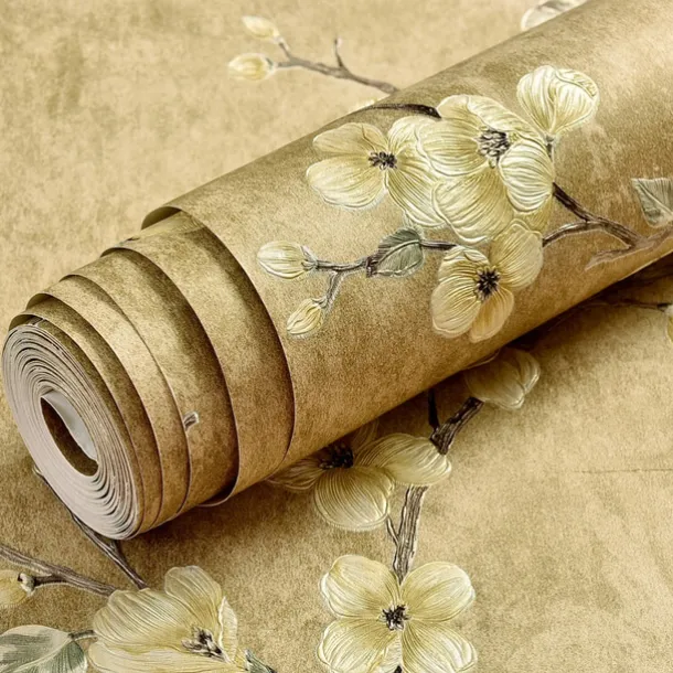 Cool Wallpapers Flower Wallpaper Wall Mural 3D Wall Cover Sticker Film Peel and Stick Removable Self Adhesive Embossed Plum Blossom Non Woven Home Decoration 300*53cm