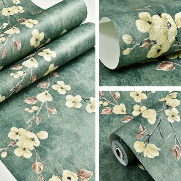 Cool Wallpapers Flower Wallpaper Wall Mural 3D Wall Cover Sticker Film Peel and Stick Removable Self Adhesive Embossed Plum Blossom Non Woven Home Decoration 300*53cm