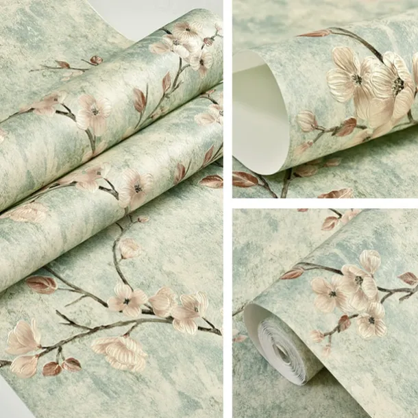 Cool Wallpapers Flower Wallpaper Wall Mural 3D Wall Cover Sticker Film Peel and Stick Removable Self Adhesive Embossed Plum Blossom Non Woven Home Decoration 300*53cm