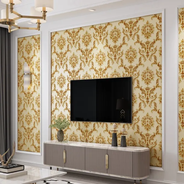 Cool Wallpapers Flower Wallpaper 3D Damask Wall Mural Wall Cover Sticker Film Peel and Stick Removable Self Adhesive Embossed European Damascus Non Woven Home Decoration 300x53cm/118.11''x20.87''
