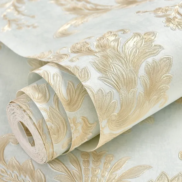 Cool Wallpapers Flower Wallpaper 3D Damask Wall Mural Wall Cover Sticker Film Peel and Stick Removable Self Adhesive Embossed European Damascus Non Woven Home Decoration 300x53cm/118.11''x20.87''