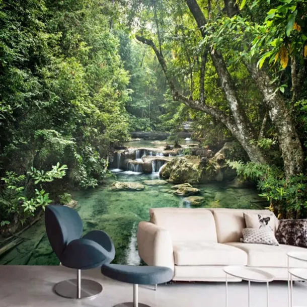 Cool Wallpapers Forest Nature Wallpaper Wall Mural Wall Sticker Covering Print Peel and Stick Removable Waterfall Vinyl PVC Home Décor