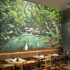 Cool Wallpapers Forest Nature Wallpaper Wall Mural Wall Sticker Covering Print Peel and Stick Removable Waterfall Vinyl PVC Home Décor