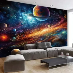 Cool Wallpapers Galaxy Wallpaper Wall Mural Landscape Universe Planet Sticker Peel and Stick Removable PVC/Vinyl Material Self Adhesive/Adhesive Required Wall Decor for Living Room Kitchen Bathroom