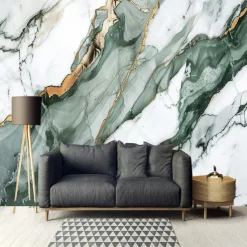 Cool Wallpapers Green Gold 3D Wallpaper Wall Mural Marble Abstract Roll Sticker Peel and Stick Removable PVC/Vinyl Material Self Adhesive/Adhesive Required Wall Decor for Living Room Kitchen Bathroom