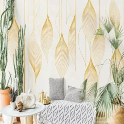 Cool Wallpapers Green Wallpaper Wall Mural Elegant Lines Covering Sticker Peel Stick Removable PVC/Vinyl Material Self Adhesive/Adhesive Required Wall Decor for Living Room Kitchen Bathroom